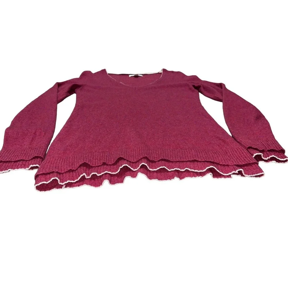 Banana Republic Women V-Neck Double Trim Sweater Sz L Pink‎ Cashmere/Wool Blend